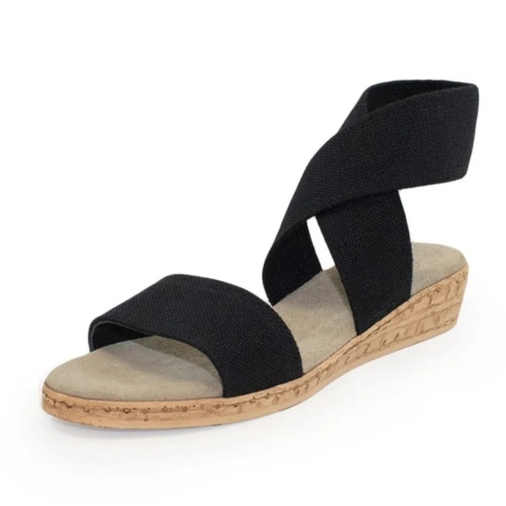 Charleston Shoe Co. Benjamin Espadrille Wedge Sandals Black - 9 - Picture 2 of 13